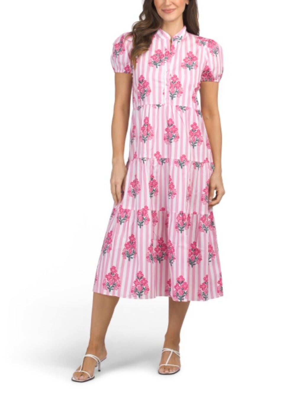 SAIL TO SABLE Button Up Striped Shirt Dress With Floral Block Print Details NWT